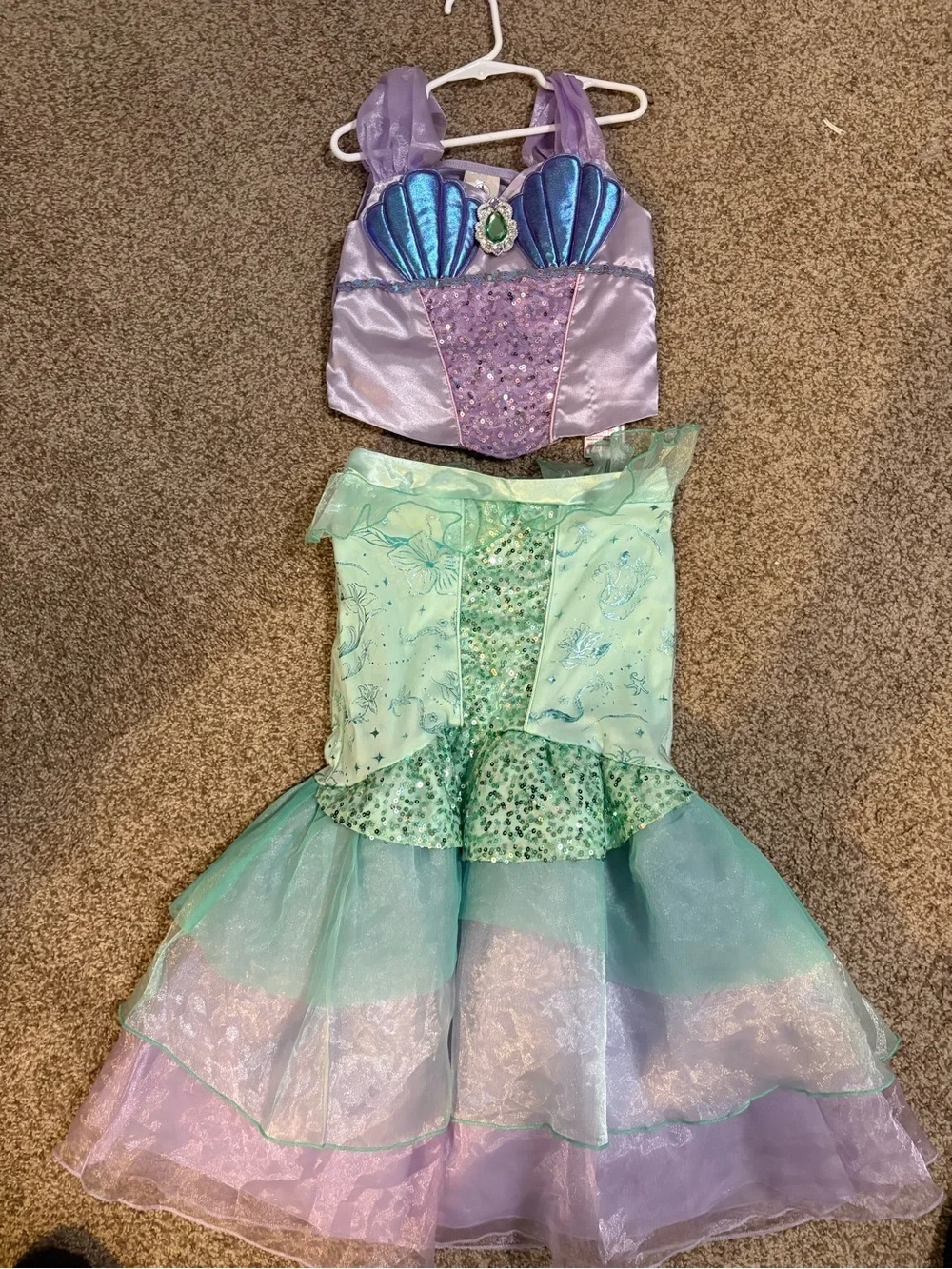Girl’s Little Mermaid Costume Top and Skirt Set - Shimmering Seashell Design